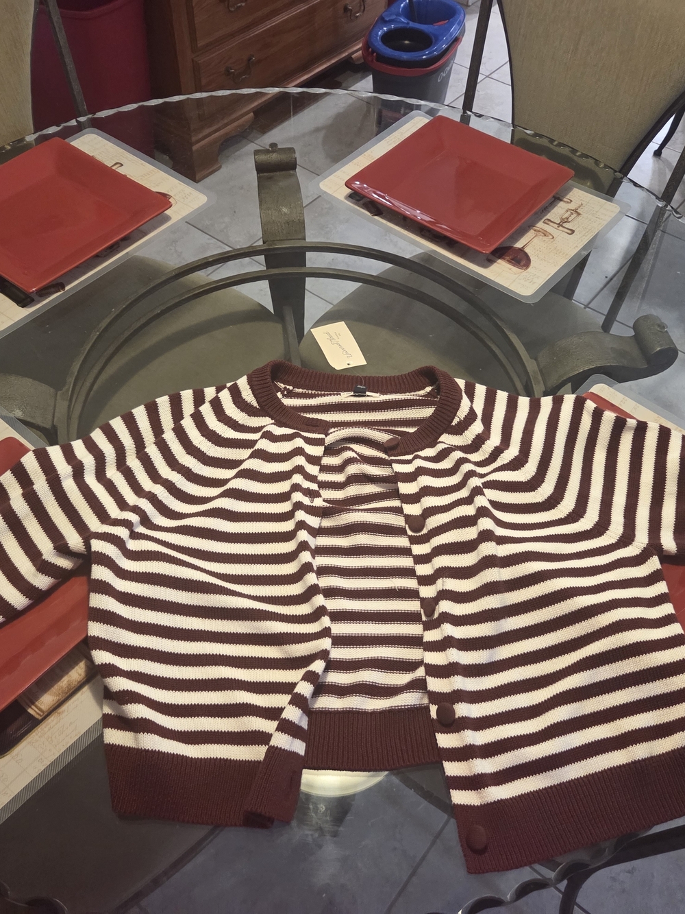 Target Burgundy and Cream Striped Women’s Cropped Cardigan